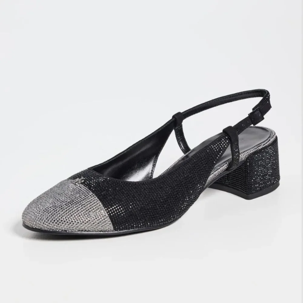Tory Burch Cap Toe Pave Slingback Heels in Black Silver Size 7